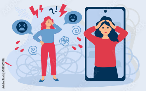 Angry woman blaming  via smartphone