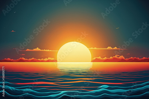 sunrise over the water. dawn over the sea. Beautiful sea horizon sunrise. sunrise over the sea in a landscape. Generative AI