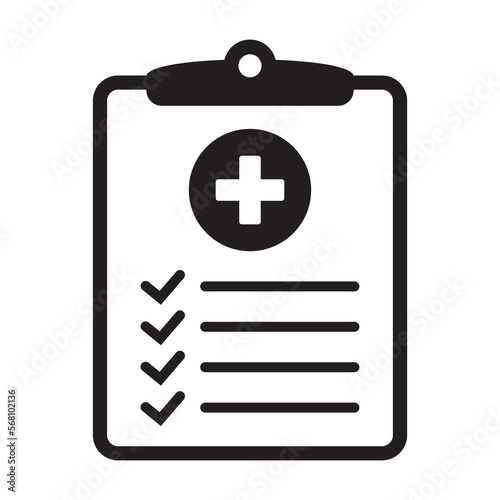 Medical history icon, medical report symbol. Health care clipboard icon. Medical card icon.