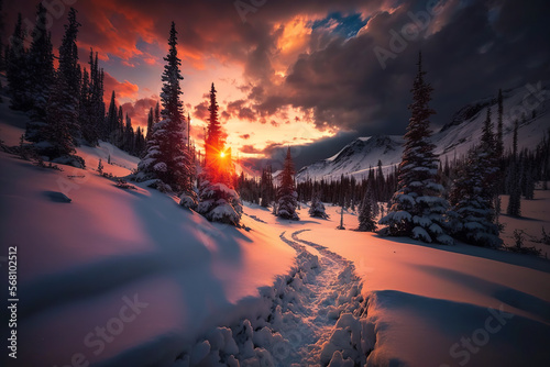 winter, snow, sunset, landscape, sky, tree, road, cold, nature, forest, sun, trees, frost, sunrise, clouds, ice, mountain, white, cloud, season, field, light, evening, travel, morning © Eugene