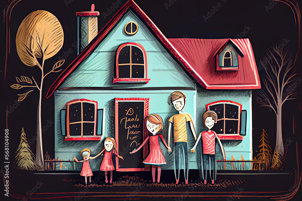 Kids drawing Happy family Mother, father, sister, brother Happy mom and