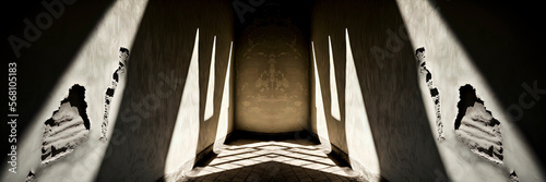 Dark empty scary room, rays...