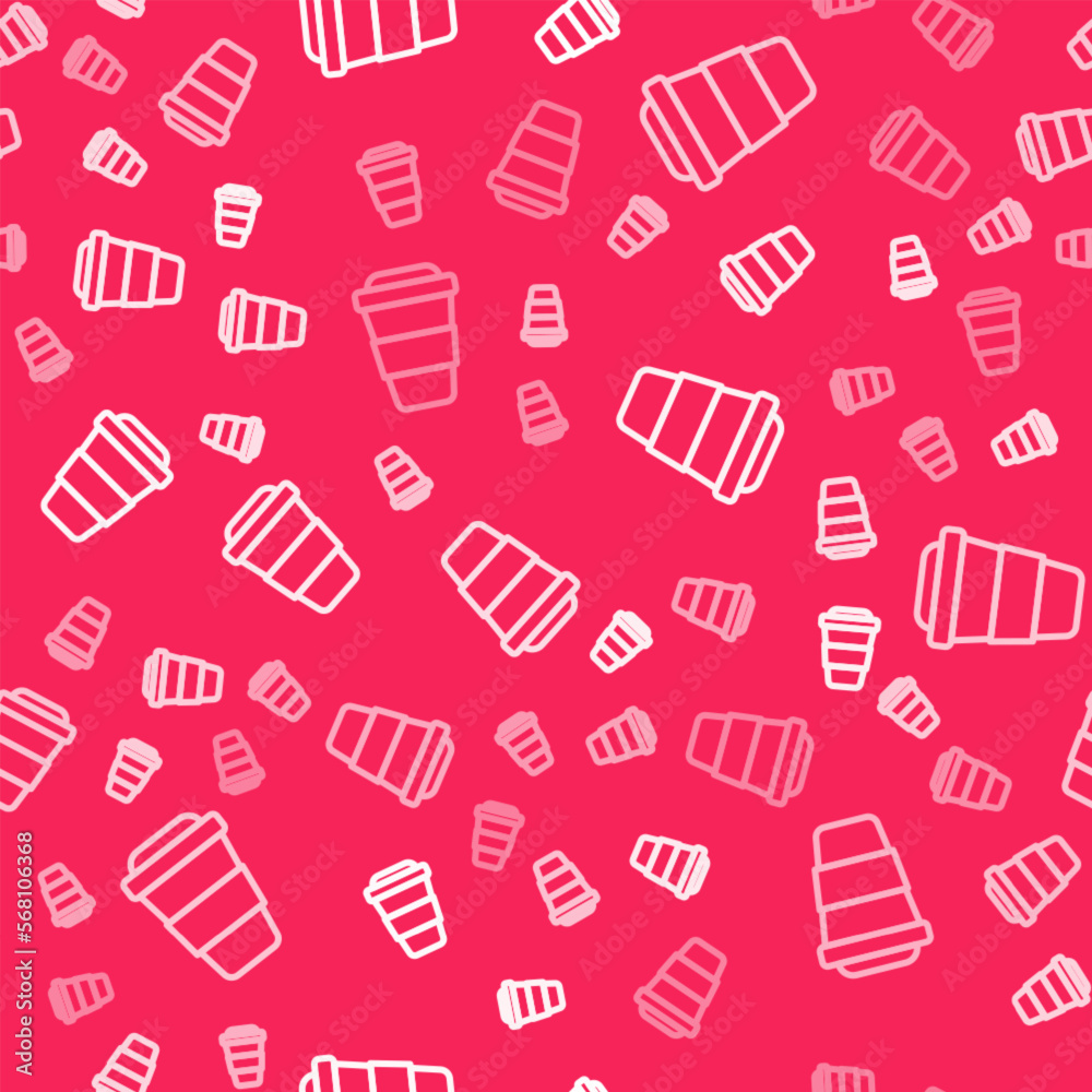 White line Coffee cup to go icon isolated seamless pattern on red background. Vector White line Coffee cup to go icon isolated seamless pattern on red background. Vector
