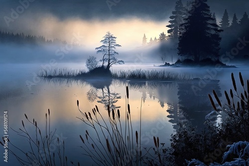 A small island in the middle of a lake surrounded by trees