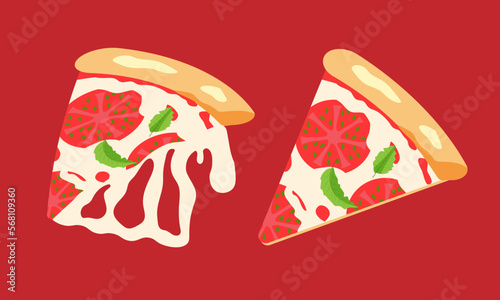 Two pieces of d elicious margarita pizza. Fast food Illustration