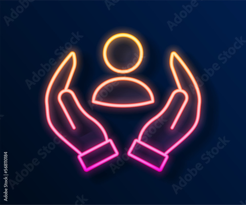 Glowing neon line Life insurance icon isolated on black background. Security, safety, protection, protect concept. Vector
