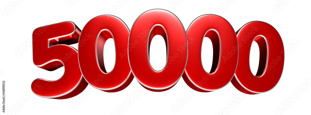 Number 50000 red 3D illustration. Advertising signs. Product design. Product sales. Number 50000 red 3D illustration. Advertising signs. Product design. Product sales.