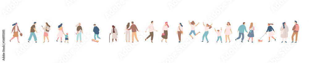 People silhouette crowd. Background people vector horizontal banner. Men and women, parents, kids walking outdoor People silhouette crowd. Background people vector horizontal banner. Men and women, parents, kids walking outdoor