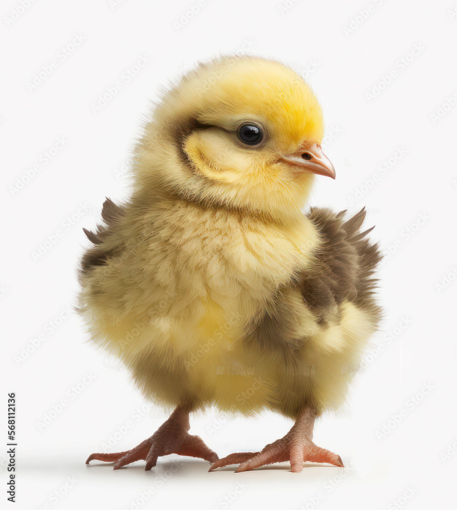Chick, baby chicken isolated on white background. Small yellow fluffy bird. Generative AI