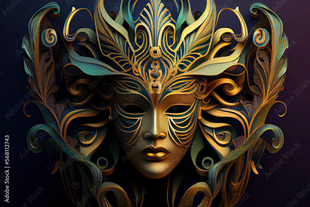 Carnaval Brazil Mask Art Nouveau Style