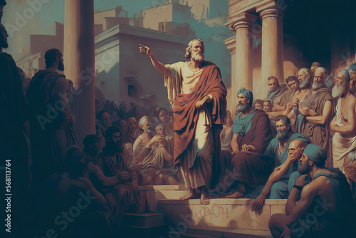 Obraz na plátně the philosopher Socrates preaching his philosophy in the streets of Athens