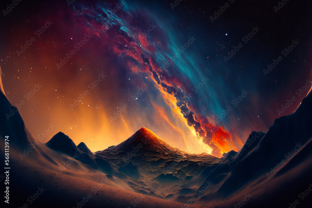Night mountain landscape and the Milky Way. Nature. Generative AI