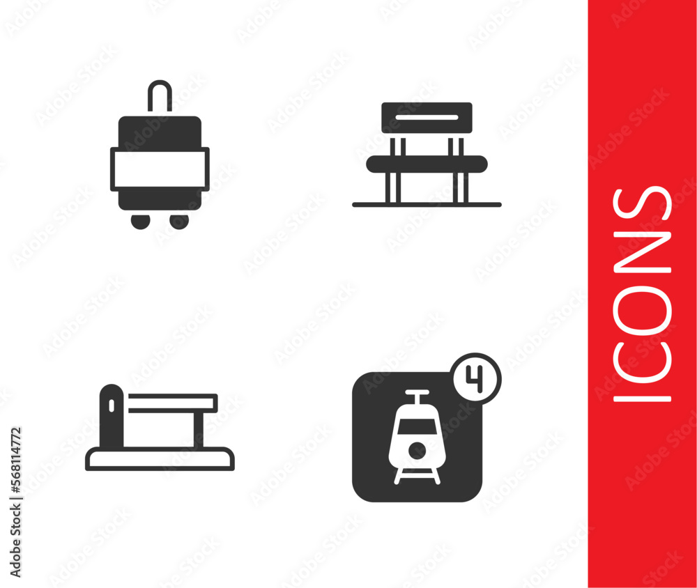 Set Online ticket booking, Suitcase, Railway barrier and Waiting hall icon. Vector
