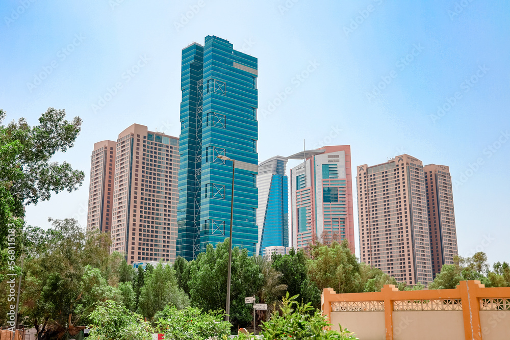 panoramic view of Al Khan skyscrapers in Sharjah.