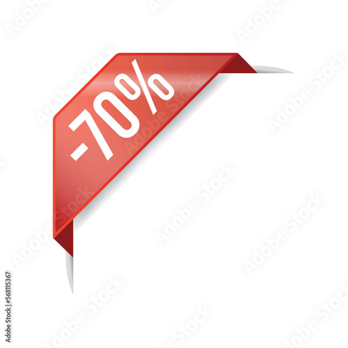 70% Corner Ribbon Discount Banner Vector Template