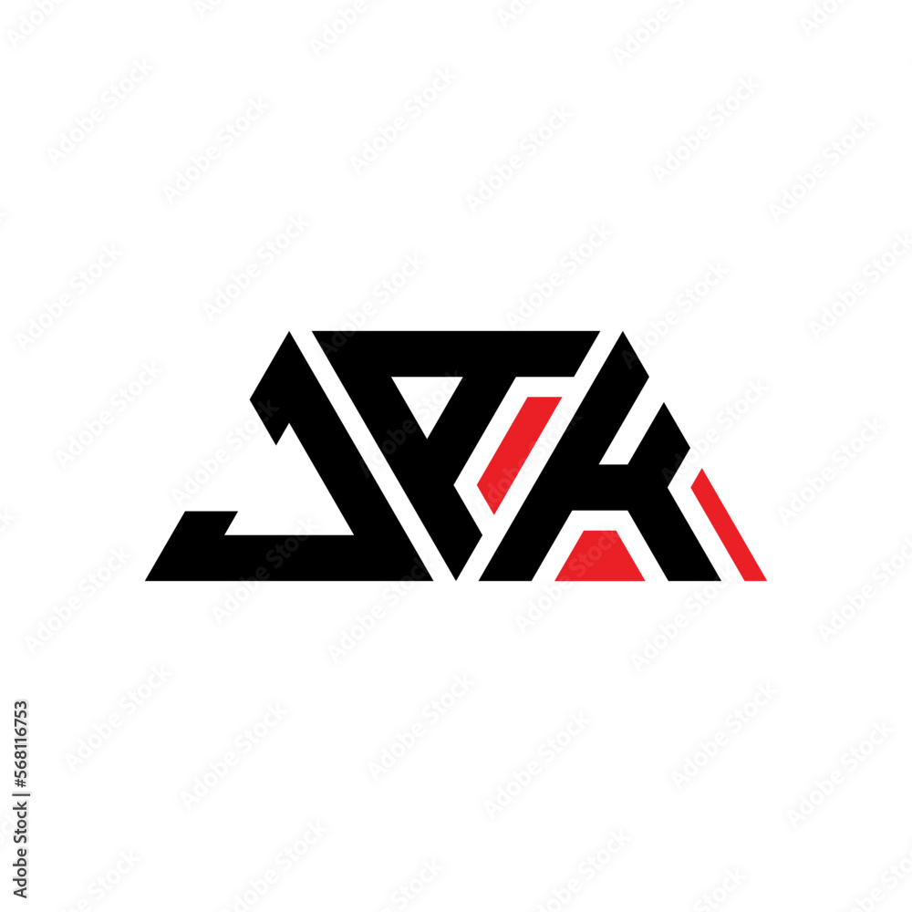 JAK triangle letter logo design with triangle shape. JAK triangle logo design monogJAm. JAK triangle vector logo template with red color. JAK triangular logo Simple, Elegant, and Luxurious Logo...