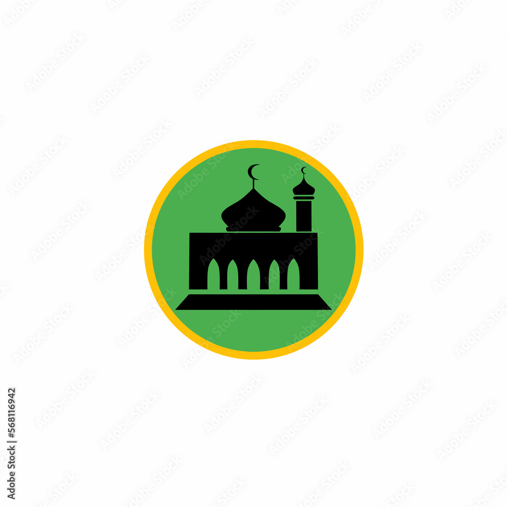 Vector logo design illustration of a mosque, a place of worship for Muslims