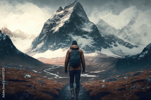 The Breath-Taking View From the Back - The Struggling Man High in the Mountains Generative AI