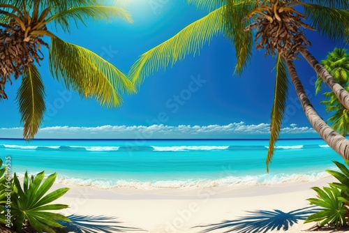 idyllic tropical beach with palm tree - generative ai © Andrus Ciprian