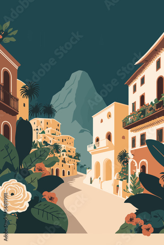 Vector illustration of an old town in Sicily, Italy. Can be used as a background