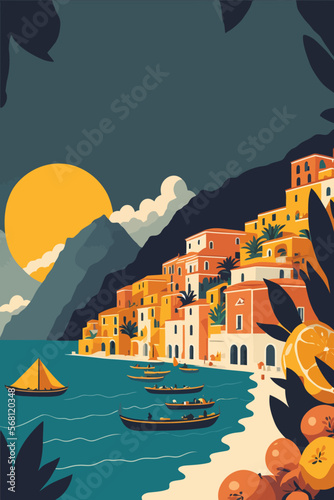 Cinque Terre - Italy, Europe. Vector illustration. travel Poster