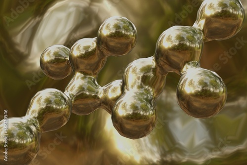 Gold molecule abstract background. Melecule for chemistry. 3d illustration