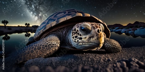 A cute turtle on a midnight sky. Generative AI