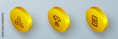 Set Isometric line Online class, Award cup and quiz, test, survey icon. Vector