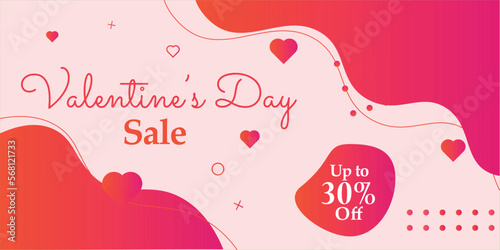 Up to 30 percent off. Valentine's Day discount promotion banner. Vector illustration.
