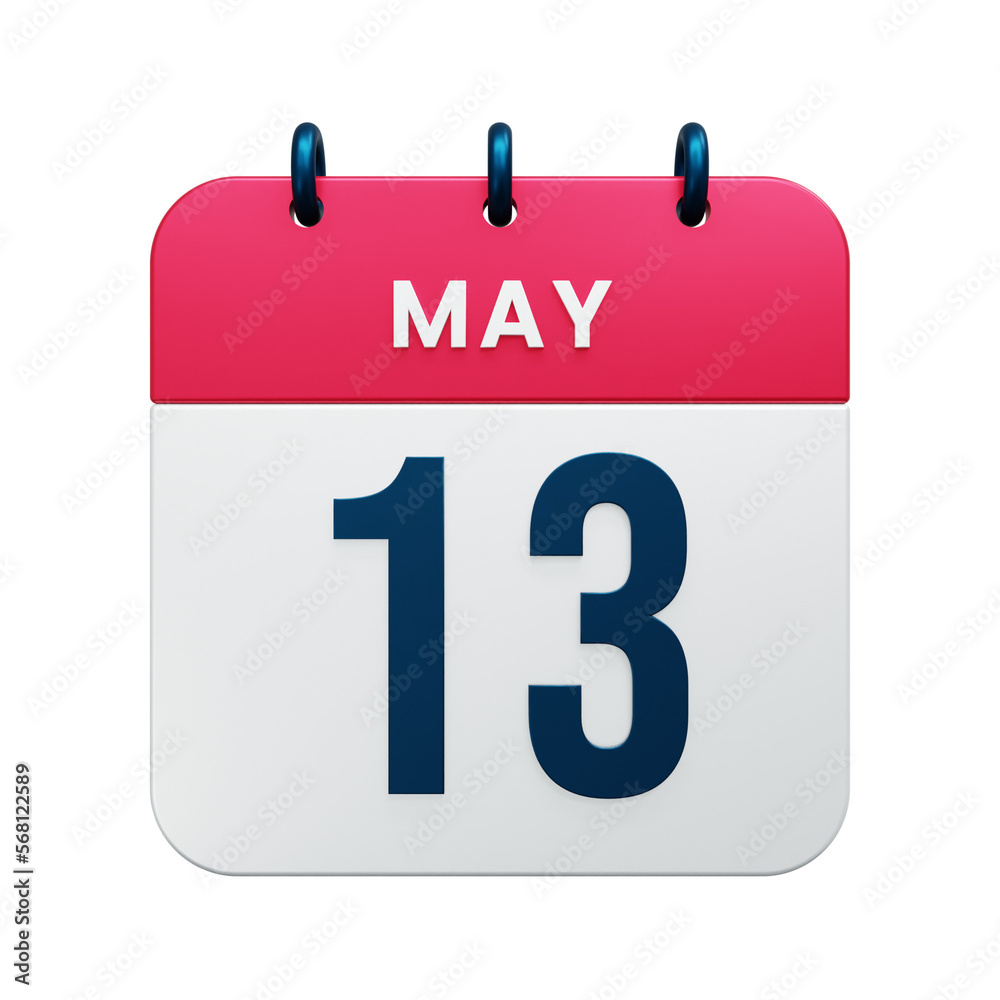 May Realistic Calendar Icon 3D Rendered Date May 13 May Realistic Calendar Icon 3D Rendered Date May 13