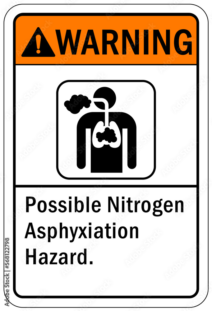 Nitrogen warning chemical sign and labels possible nitrogen