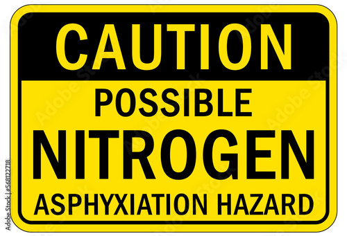 Nitrogen warning chemical sign and labels possible nitrogen asphyxiation hazard