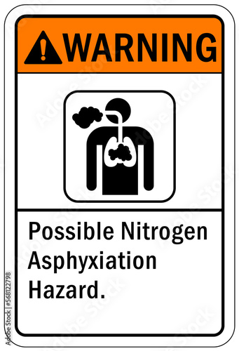Nitrogen warning chemical sign and labels possible nitrogen asphyxiation hazard