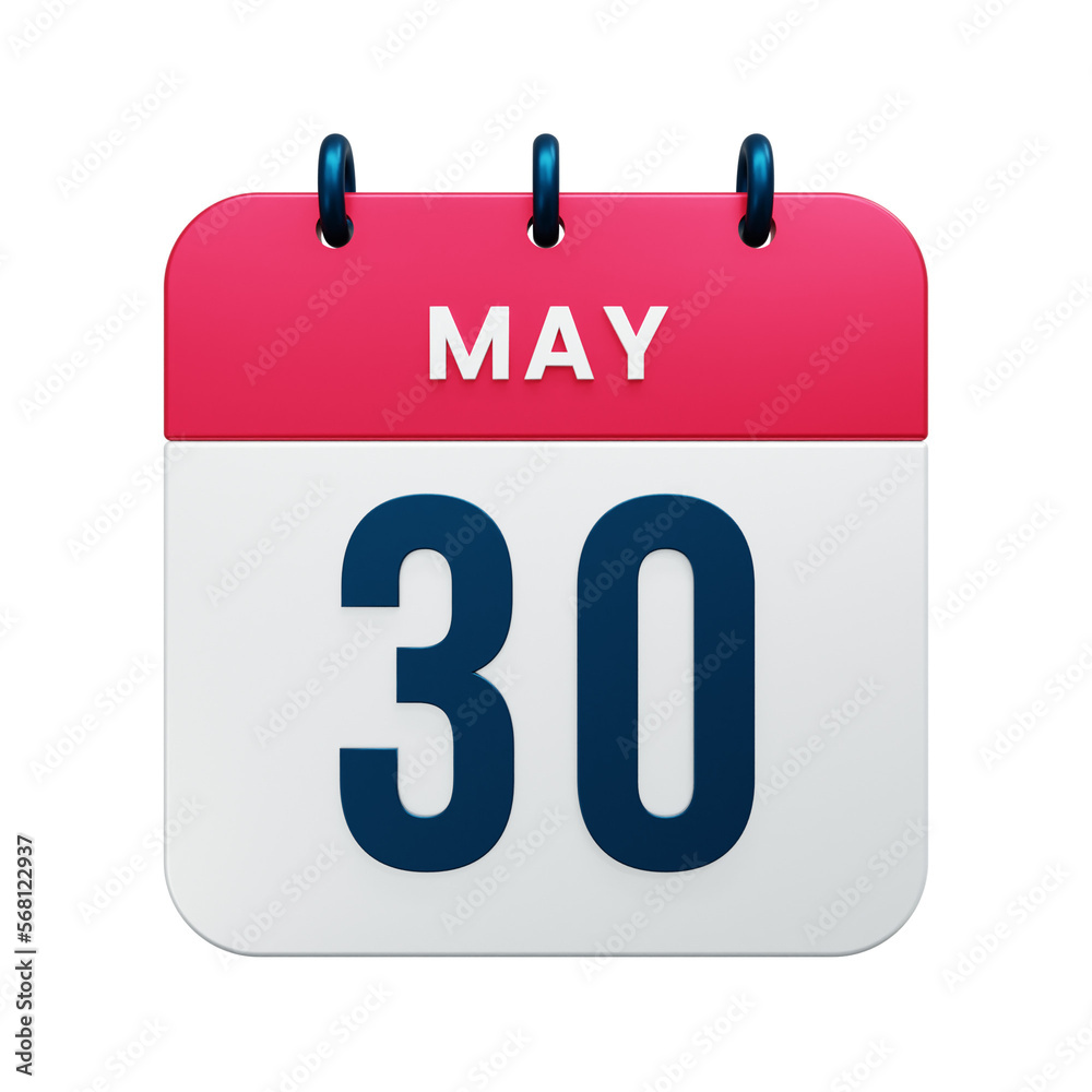 May Realistic Calendar Icon 3D Rendered Date May 30 May Realistic Calendar Icon 3D Rendered Date May 30