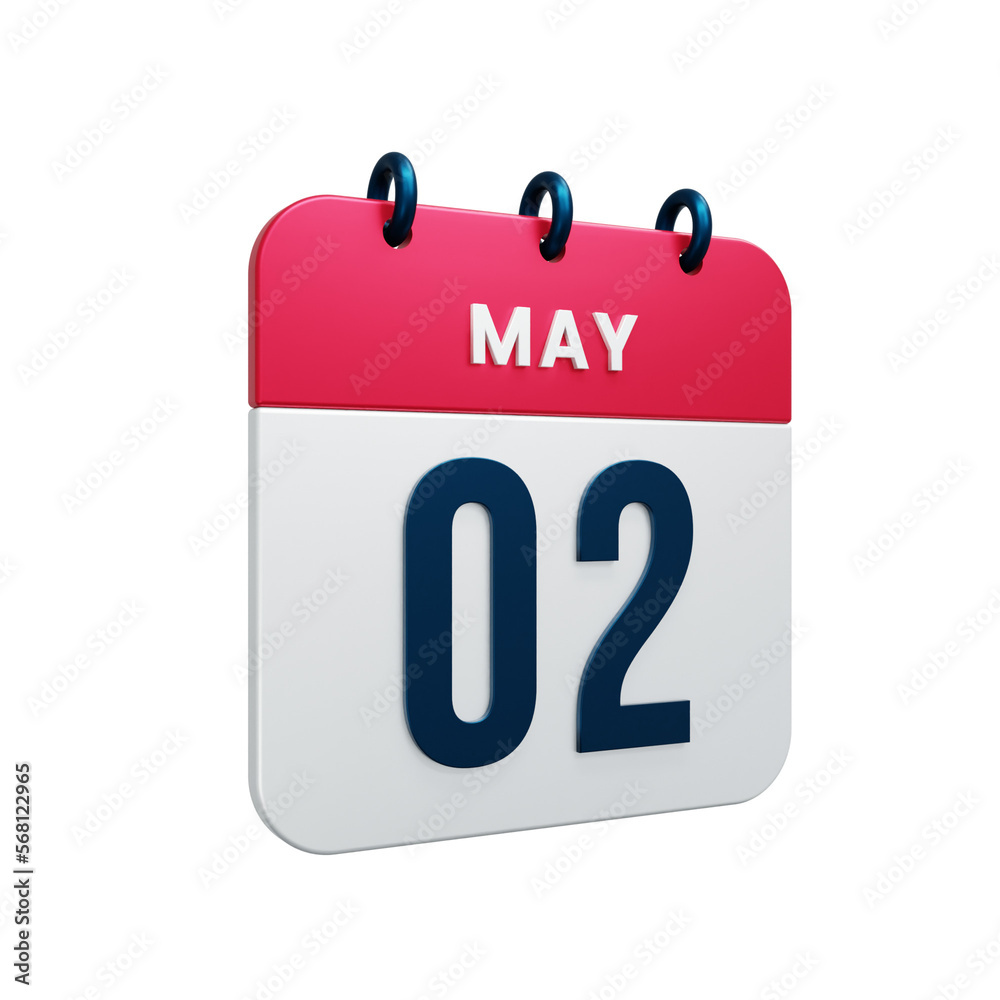 May Realistic Calendar Icon 3D Rendered Date May 02 May Realistic Calendar Icon 3D Rendered Date May 02
