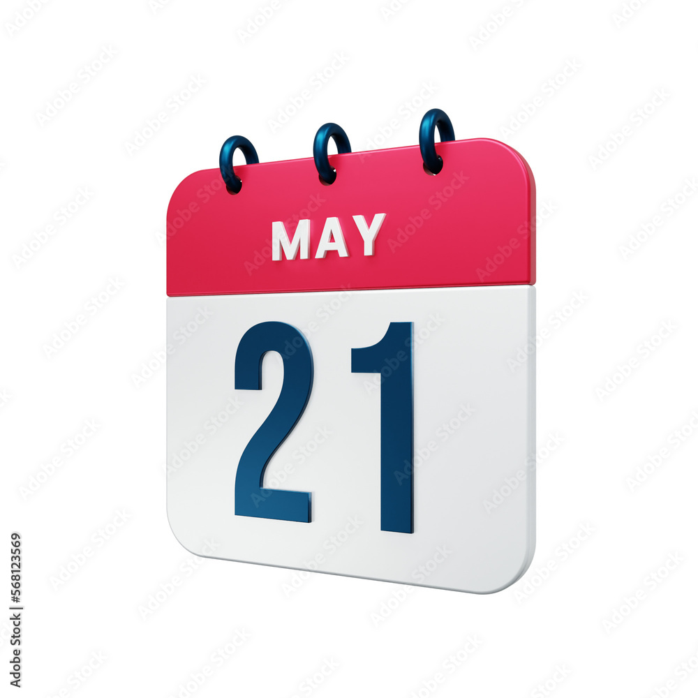May Realistic Calendar Icon 3D Rendered Date May 21 May Realistic Calendar Icon 3D Rendered Date May 21