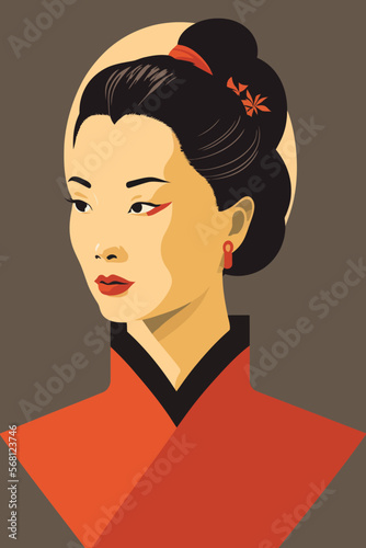 Portrait of a beautiful japanese geisha. chinese woman Vector illustration.