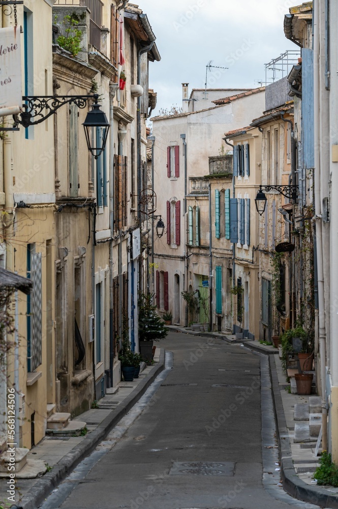 Arles, Provence, France, Typical narrow and steep street in old town