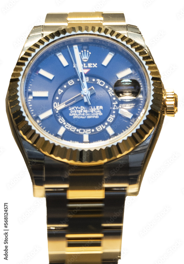 Rolex Sky Dweller blue dial gold wristwatch.Milan - Italy,February 3,2023  Stock Photo | Adobe Stock