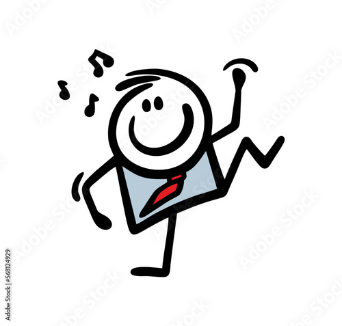 Businessman in office suit and red tie dancing after work on a party. V