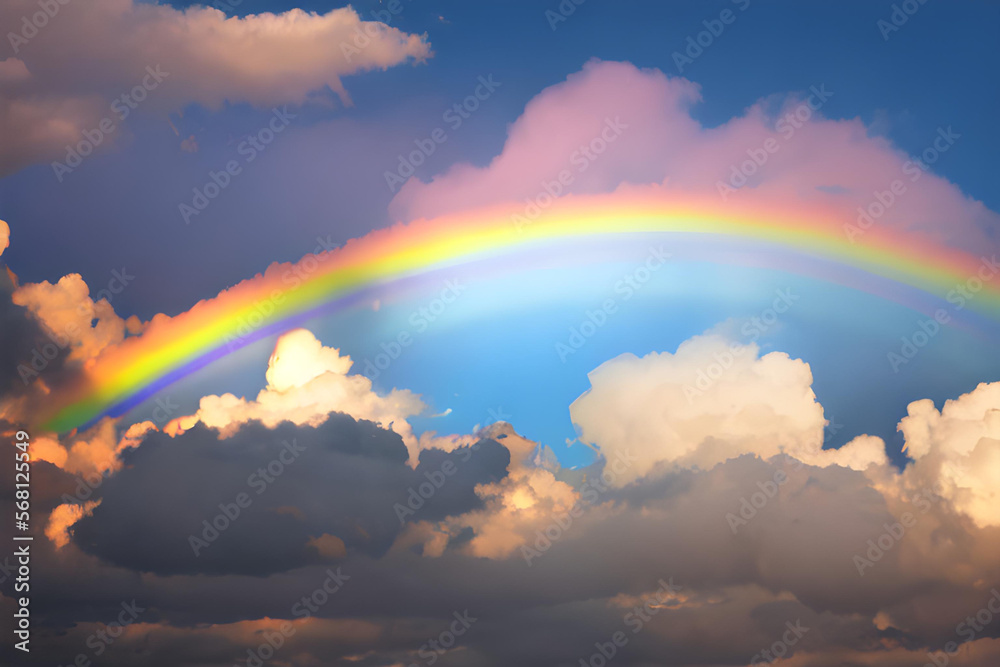 Un arcoíris multicolor en el cielo azul, generado por inteligencia artificial