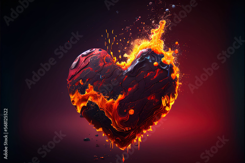 burning heart in fire, Red Lava Heart Love symbol melting mid air wallpaper, Valentine's Day Background illustration. Generative Ai