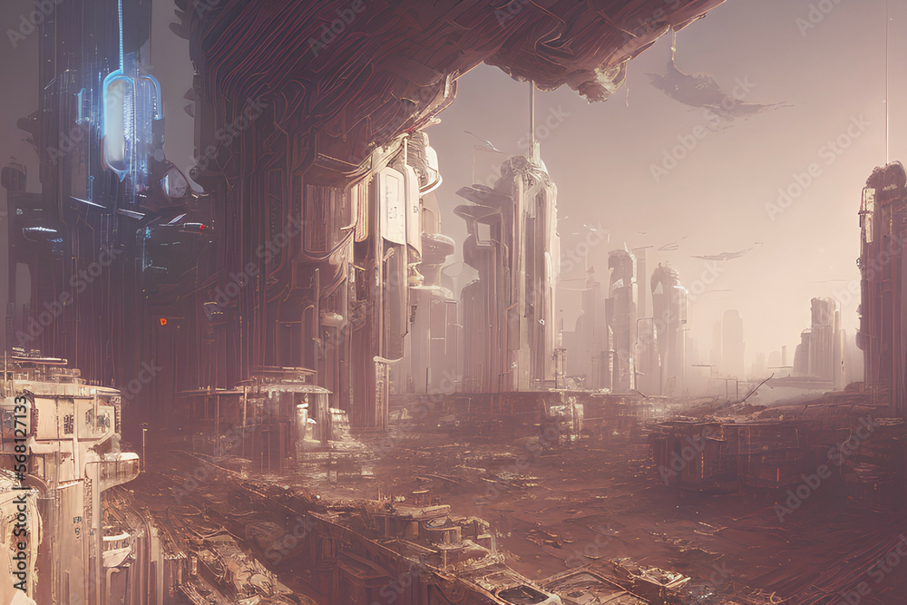 dystopian concept art of a futuristic city landscape in a cyberpunk ...