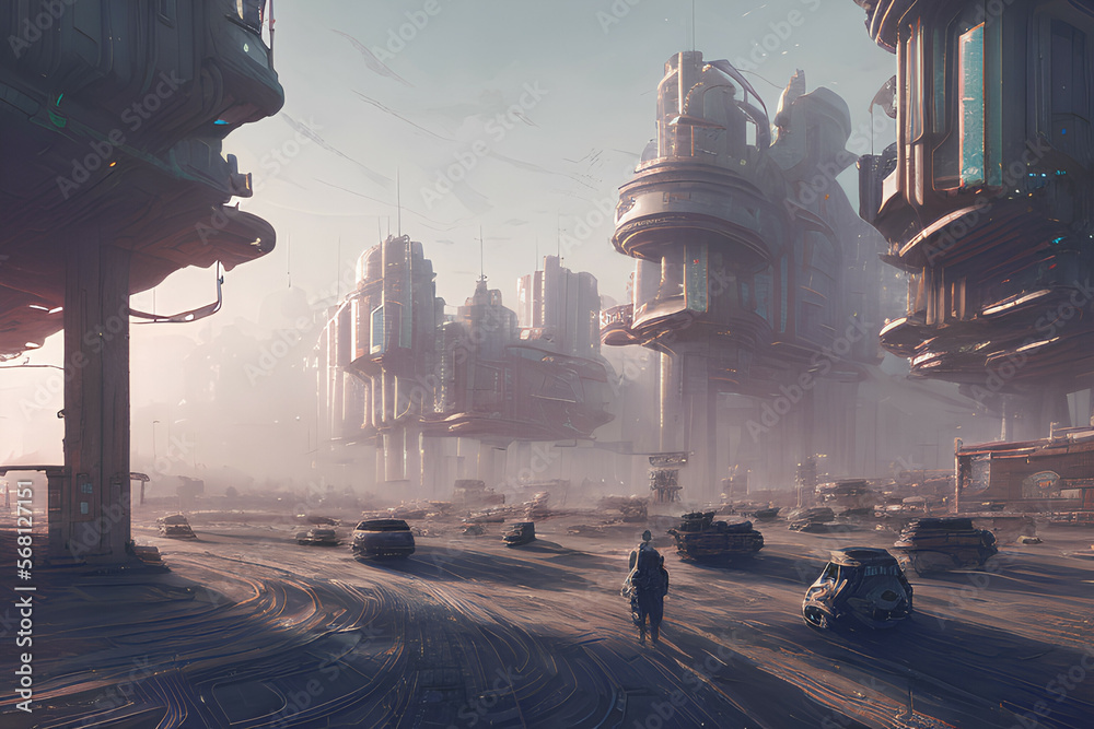 dystopian concept art of a futuristic city landscape in a cyberpunk ...