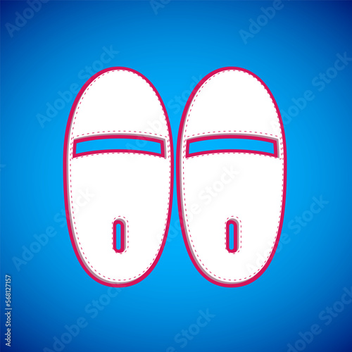 White Slippers icon isolated on blue background. Flip flops sign. Vector