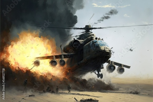 Military helicopter in the desert. 3D illustration.