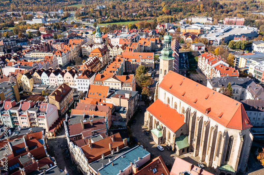 Jelenia Gora city center aerial view