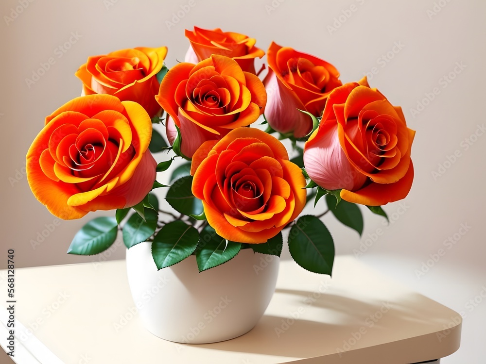 Fototapeta premium Cheerful Elegance: Orange Roses on a Desk