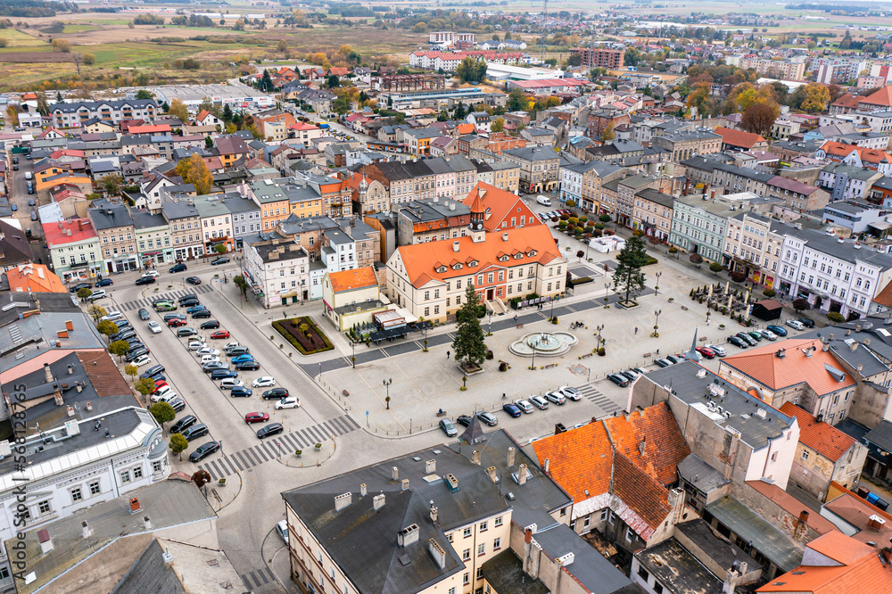 Kepno city center and city market aerial view