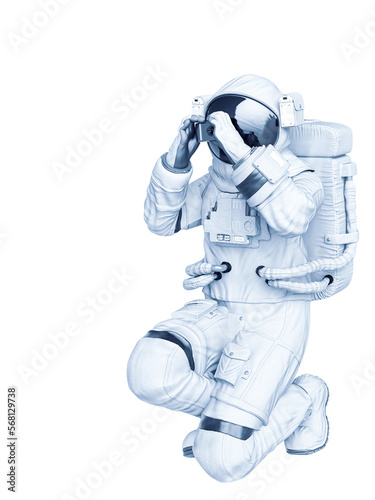 astronaut kneeling an shooting